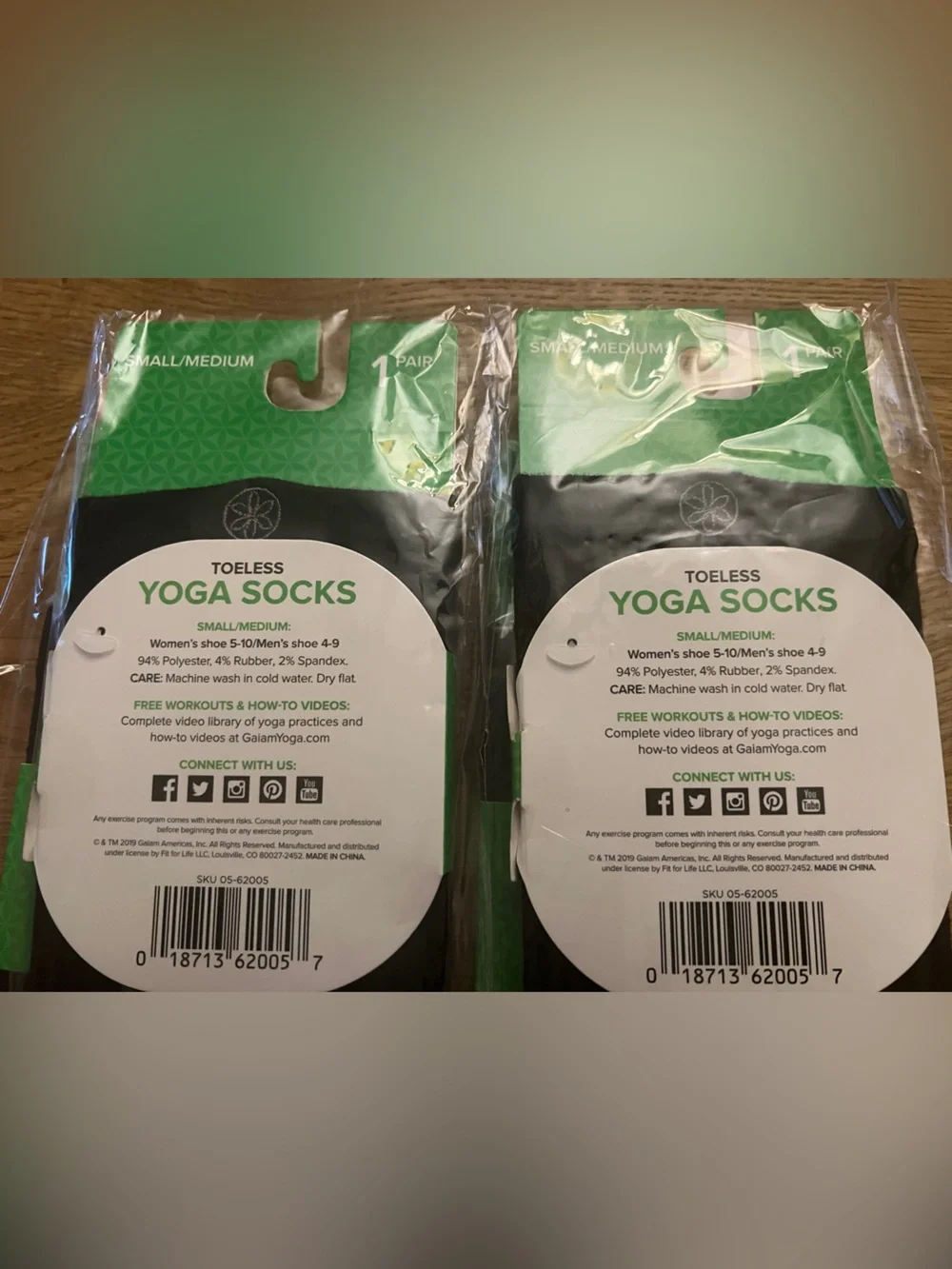 Pack Of 4 Gaiam Toeless Yoga Socks No Slip Black Size Small Medium One Pair Each
